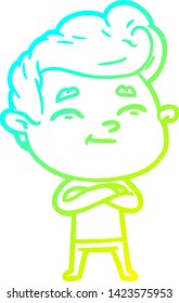 cold gradient line drawing of a happy cartoon man