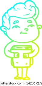 cold gradient line drawing of a happy cartoon man