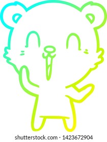 cold gradient line drawing of a happy cartoon bear