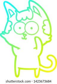 dibujo de línea de degradado frío de un gato de dibujos animados feliz