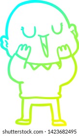 cold gradient line drawing of a happy cartoon bald man