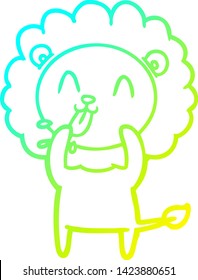 dibujo de línea de gradiente frío de un león de caricatura feliz