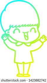 cold gradient line drawing of a happy cartoon boy