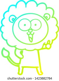 dibujo de línea de gradiente frío de un león de caricatura feliz
