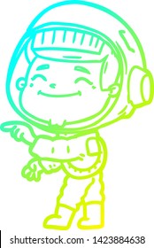 cold gradient line drawing of a happy cartoon astronaut