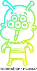 cold gradient line drawing of a happy cartoon alien