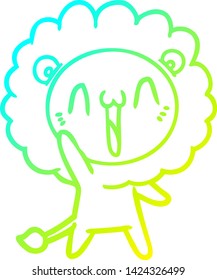 cold gradient line drawing of a happy cartoon lion