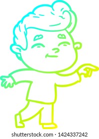 dibujo de línea de degradado frío de un hombre de dibujos animados alegre señalando