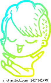 cold gradient line drawing of a happy cartoon girl