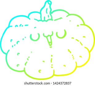 cold gradient line drawing of a happy cartoon pumpkin