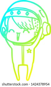 cold gradient line drawing of a happy cartoon space girl