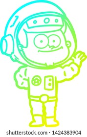 cold gradient line drawing of a happy astronaut cartoon