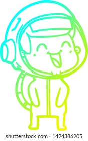 cold gradient line drawing of a happy cartoon astronaut