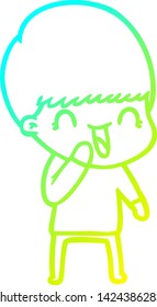 cold gradient line drawing of a happy cartoon boy