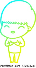 cold gradient line drawing of a happy cartoon boy