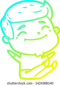 cold gradient line drawing of a happy cartoon man