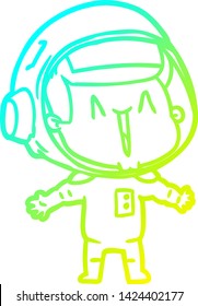 cold gradient line drawing of a happy cartoon astronaut