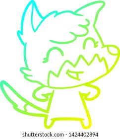 cold gradient line drawing of a happy cartoon fox