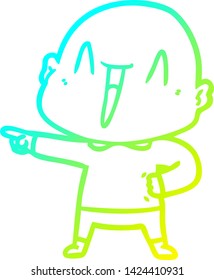 desenho de linha de gradiente frio de um homem feliz de desenhos animados careca