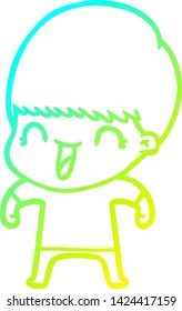 cold gradient line drawing of a happy cartoon boy