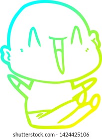 cold gradient line drawing of a happy cartoon bald man