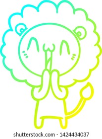 dibujo de línea de gradiente frío de un león de caricatura feliz