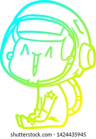 cold gradient line drawing of a happy cartoon astronaut sitting