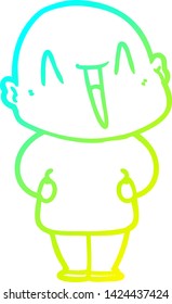 cold gradient line drawing of a happy cartoon bald man