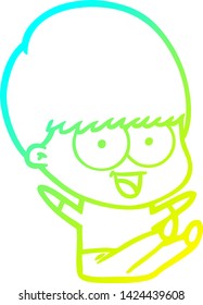 cold gradient line drawing of a happy cartoon boy