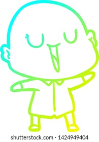 cold gradient line drawing of a happy cartoon bald man