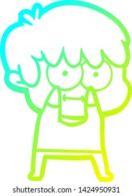 cold gradient line drawing of a happy cartoon man