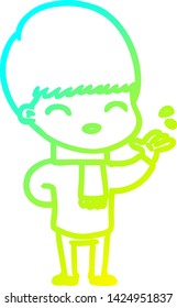 dibujo de línea de gradiente frío de un niño de caricatura feliz