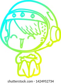 cold gradient line drawing of a happy cartoon space girl