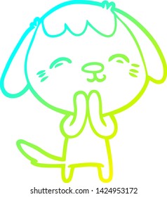 cold gradient line drawing of a happy cartoon dog