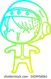 cold gradient line drawing of a happy cartoon space girl