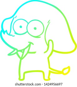 cold gradient line drawing of a happy cartoon elephant