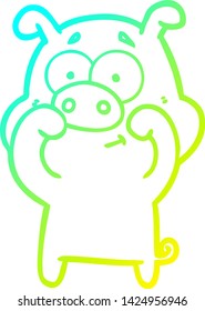 cold gradient line drawing of a happy cartoon pig