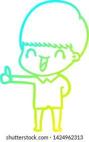 cold gradient line drawing of a happy cartoon boy
