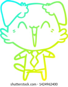 cold gradient line drawing of a happy office dog cartoon