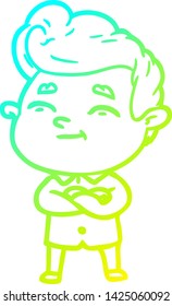 cold gradient line drawing of a happy cartoon man