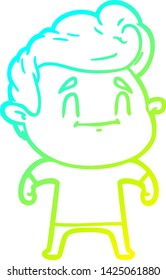 dibujo de línea de degradado frío de un hombre de caricatura feliz