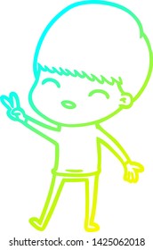 cold gradient line drawing of a happy cartoon boy