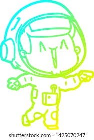 cold gradient line drawing of a happy cartoon astronaut pointing