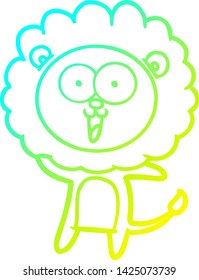 cold gradient line drawing of a happy cartoon lion