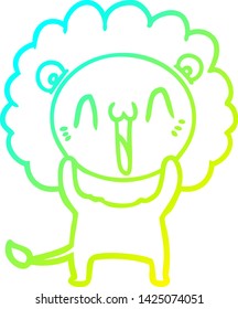 cold gradient line drawing of a happy cartoon lion