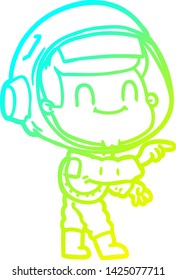 cold gradient line drawing of a happy cartoon astronaut man