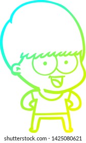 dibujo de línea de gradiente frío de un niño de caricatura feliz
