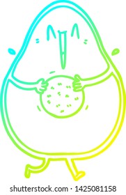 cold gradient line drawing of a happy cartoon avocado laughing