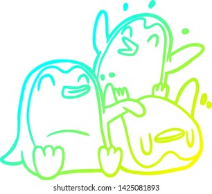 dibujo de línea de gradiente frío de un pingüino feliz