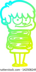 dibujo de línea de degradado frío de un hombre de caricatura feliz